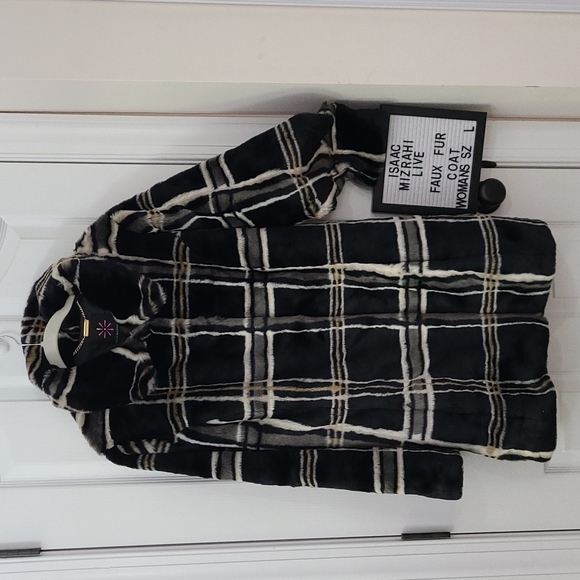 Isaac Mizrahi Jackets & Blazers - ISAAC MIZRAHI LIVE Faux Fur Dress Coat plaid, long Sz L